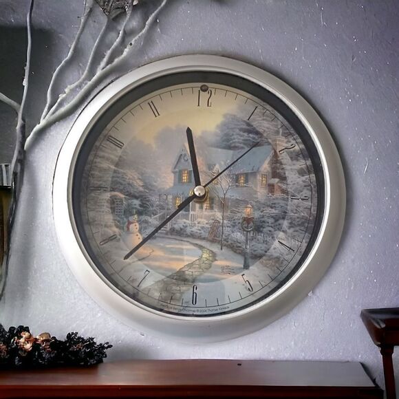 Thomas Kinkade Wall Clock 2004 The Night Before Christmas Musical Winter VIDEO. - Picture 9 of 14